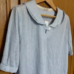 ❤️新品タグつき❤️innocoe 襟付き水色ストライプTシャツ　Mサイズ
