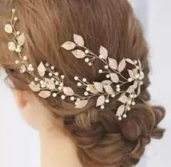 新品❣️結婚式 ヘッドドレス フラワーパール ゴールド 髪飾り　アクセサリー