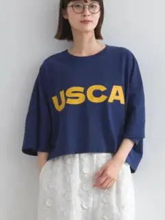 Lupilien ショート丈 ロゴプリント ワイド プルオーバー　ネイビー