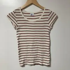 mille アイボリー・赤ストライプ 半袖Tシャツ