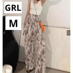 GRL グレイル M ニュアンス柄 プリーツ ストレートパンツ ワイドパンツ