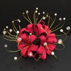 赤の彼岸花つまみ細工髪飾り