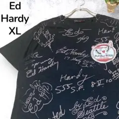【未使用タグ付】Ed Hardy プリントTシャツ 胸ワッペン XL ブラック