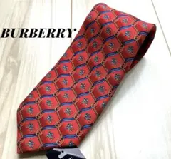 新品 バーバリーロンドン ネクタイ 赤 ホース騎士 BURBERRY 総柄