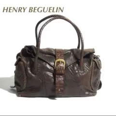 HENRY BEGUELINエンリーベグリンパイソン型押しハンドバッグオミノ刺繍