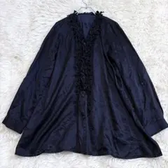 n6638 美品✨シルク混ノーカラーブラウス S(実寸M相当)コットン ロング丈