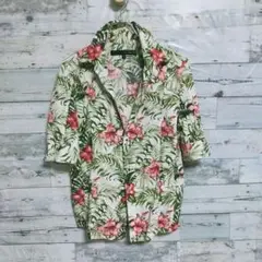 SCHLIISSEL アロハシャツ 半袖シャツ 変則半袖シャツ ハイビスカス柄