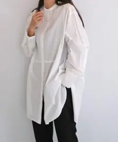 AKTE アクテ　ホワイト ロング　シャツ　白　無地　フリー　ブラウス　春夏秋冬
