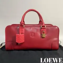 2212-21|美品|ロエベ アマソナ ハンドバッグ 本革 赤 オーストリッチ