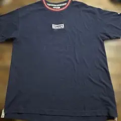 TOMMYHILFIGERトミーヒルフィガーロゴ刺繍半袖シャツネイビーXLサイズ