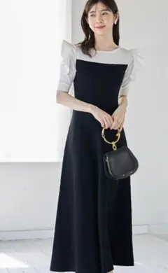 【新品タグ付】tocco/シアーフリルスリーブビスチェ風切り替え配色ニットワンピ