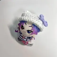 77 猫耳ニット帽 ぬい服 ぬい帽子 リボン 白 紫 ちびぐるみ用