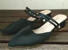 ポインテッドトゥ サンダル　ニットサンダル　ミュールブラック　22.5　S