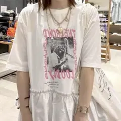 【新品】 nlko and… 布帛コンビフリルロックTシャツ