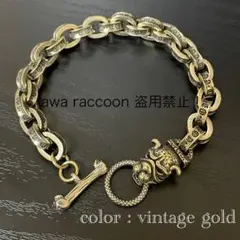 ブレスレット　真鍮無垢　ビンテージ　gold dogface 燻し加工