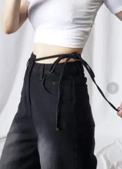 me+me select ウエストリボン付きストレートデニム