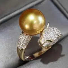ヒョウ頭金真珠の指輪um