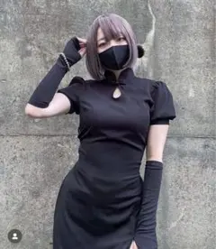 美品 GIBOUS チャイナ ロングワンピース バックレース ブラック M