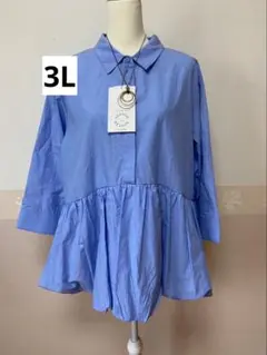 37番 新品 3L 七分袖 シャツ ふんわり ギァザー 大きいサイズ