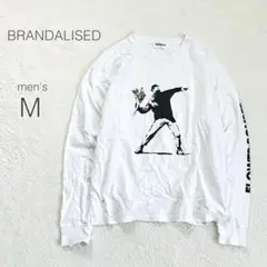【ブランダライズド】Tシャツ 長袖 グラフィック 綿100 カジュアル 白【M】