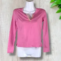 2726　GIORDANO　ピンク　長袖　ポロシャツ　レディース　【XS】