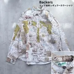 【Backers】インド綿 世界地図 総柄シャツ Lサイズ