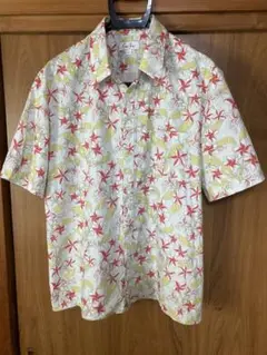 花柄シャツ 半袖 白赤緑　L