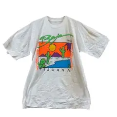 メンズTシャツ　白　XL　メキシコ　サボテン　太陽　カラフル　レトロ【3752】