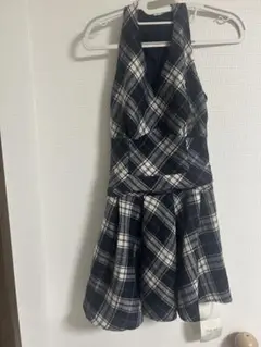 ノースリーブフレアワンピース ネイビー チェック柄