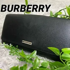 BURBERRY ノバチェック 長財布 レザー 金具ロゴ 黒
