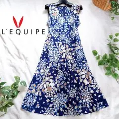 美品【L'EQUIPE(レキップ)】花柄 総柄 タックワンピース 日本製
