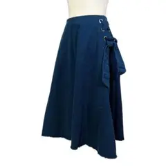 デミルクス ビームス☆ロングスカート デニムスカート リボン付き 裾カットオフ