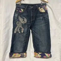 Silver Moon 刺繍　ハーフデニムパンツ　派手　お兄さん系　和柄