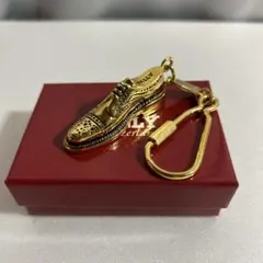 美品 BALLY ゴールド ウイングチップ レザーシューズ型 キーホルダー