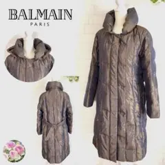 BALMAIN ロングコート シルク100% ダウンジャケット 玉虫色