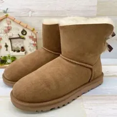 UGG アグ 23 ムートンブーツ リボン ボア ブラウン