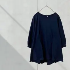 T404【ストールストール】カットソー　七分袖　ネイビー　無地　シンプル　大人