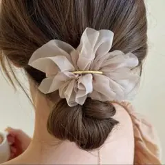 ライトコーヒー シフォンバレッタ 上品可愛い ヘアアクセ まとめ髪 おしゃれ