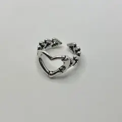 【匿名配送】 ハート チェーン オープン シルバー リング silver925