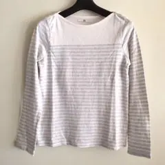 M&S ボーダーカットソー 長袖 クリーム ライトグレイ