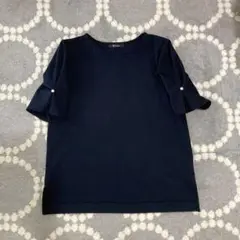RagOut ネイビー 五分袖シャツ パール装飾