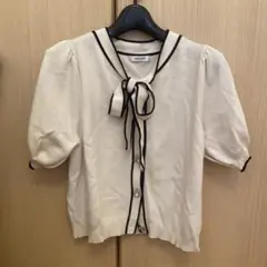 【即日発送OK】INGNIリボン付きフリル袖ニットカーディガン アイボリー
