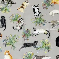 Paper message　ペーパーメッセージ　生地　シーチング　猫と花束