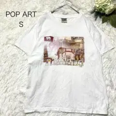 ポップアート　Ｔシャツ　Ｓ　カットソー　タイ　ゾウ　白　ビッグイラスト