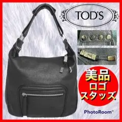 【TOD’S】美品 トッズ レザーバッグ ロゴチャーム スタッズ メタリック