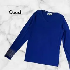 Quash クアッシュ VネックロンT 袖刺繍 丸首 カジュアル 青 M