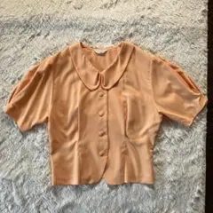 【美品】吉村Hana-noBlouseレトロレディース半袖ブラウスオレンジ系上品