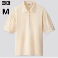 UNIQLO M ギャザースリーブ ポロシャツ（半袖）　オフホワイト ゆったり