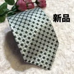 【新品未使用】幾何学模様 シルク ネクタイ 大きめ シルバー