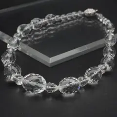 P132 大粒 天然石 水晶 ネックレス SILVER刻印 デザインカット